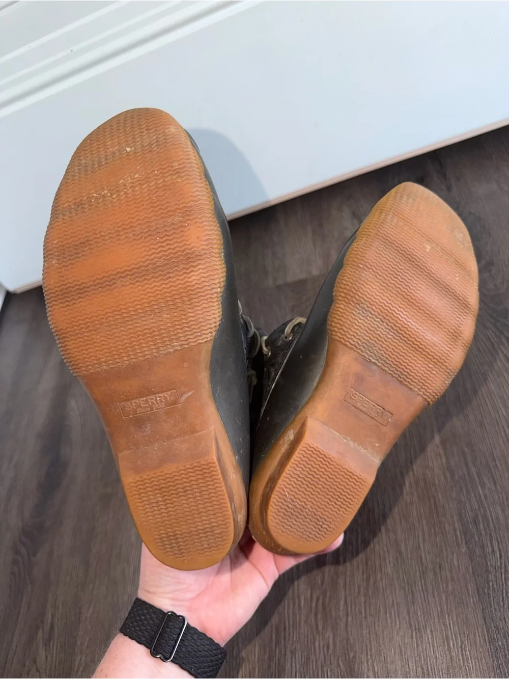 Sperry Black and Brown Duck Rain Boots